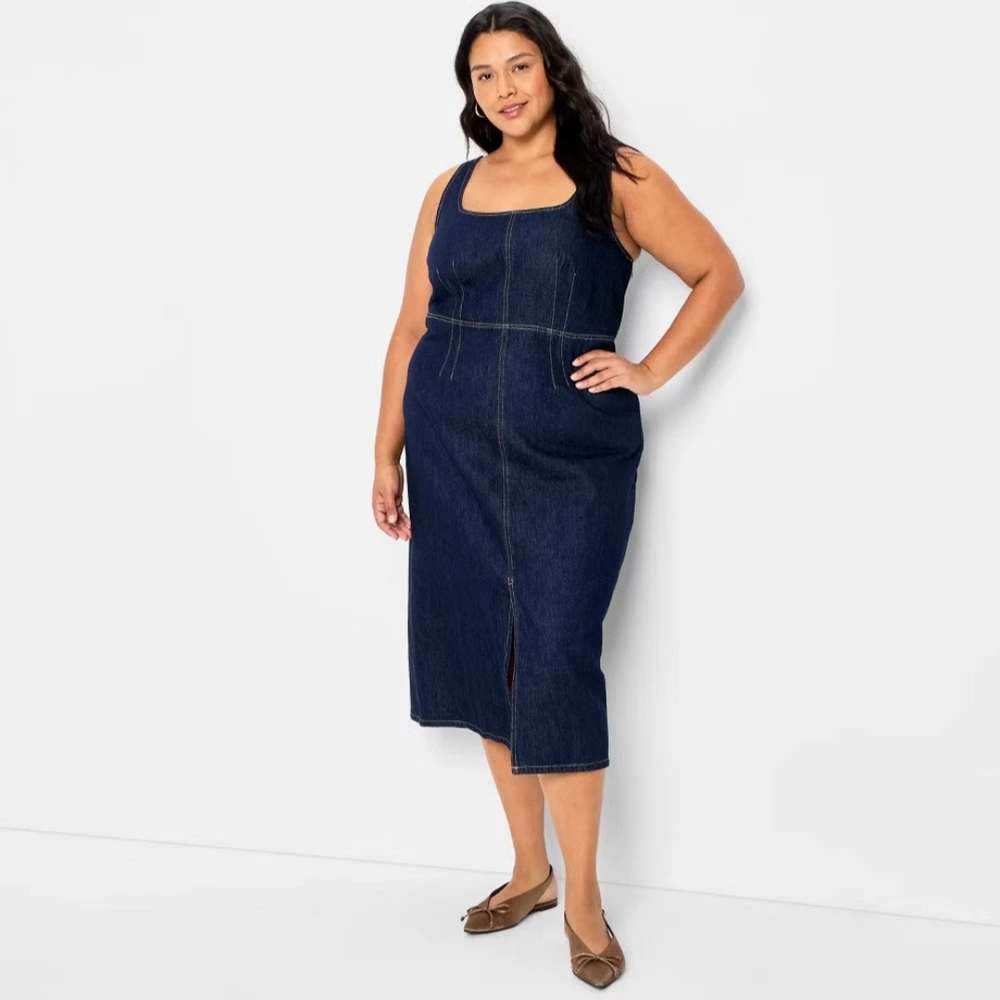 Future Collective 1X NWOT Dark Wash Denim Midi Dress